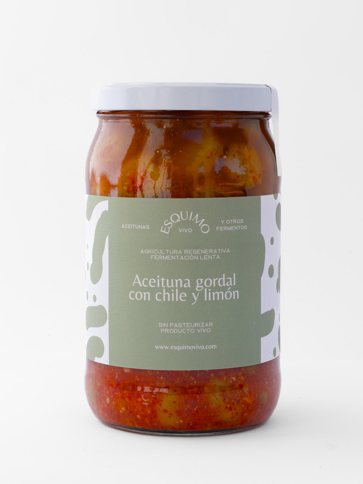 Aceituna gordal partida con chile y limón fermentado